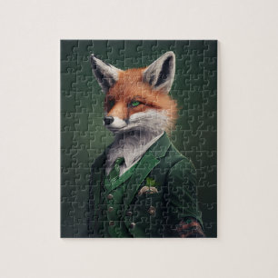 Puzzle Red Fox in a Green St. Patrick's Day Suit Jigsaw P