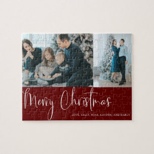 Puzzle Red Joyeux Noël Script 2 Photo Collage Holiday