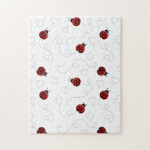 Puzzle Red Ladybug Beetle Insect Lover Black Hearts
