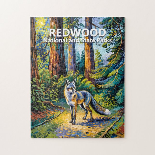 Puzzle Redwood National Park Van Gogh Forest Fox Custom (Vertical)