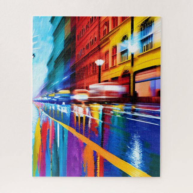 Puzzle Reflective Rainy couleurs vibrantes en ville (Vertical)