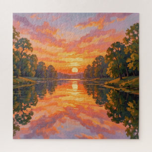 Puzzle Reflet de rivière au coucher de soleil vibrant