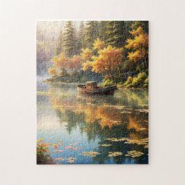 Puzzle Reflets d'automne sur un lac bleu