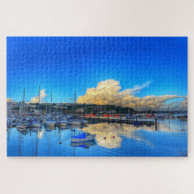 Puzzle Reflets de Brixham : Nuages dorés et vue sur la ma (Horizontal)