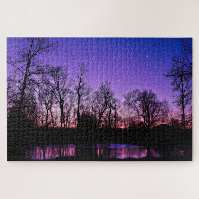 Puzzle Réflexion du lac Sunrise de Purple Neon Art (Horizontal)