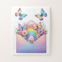 Puzzle- Regenbogen Glitter Schmetterling & Blume
