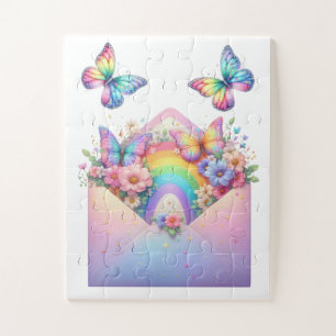 Puzzle- Regenbogen Glitter Schmetterling & Blume