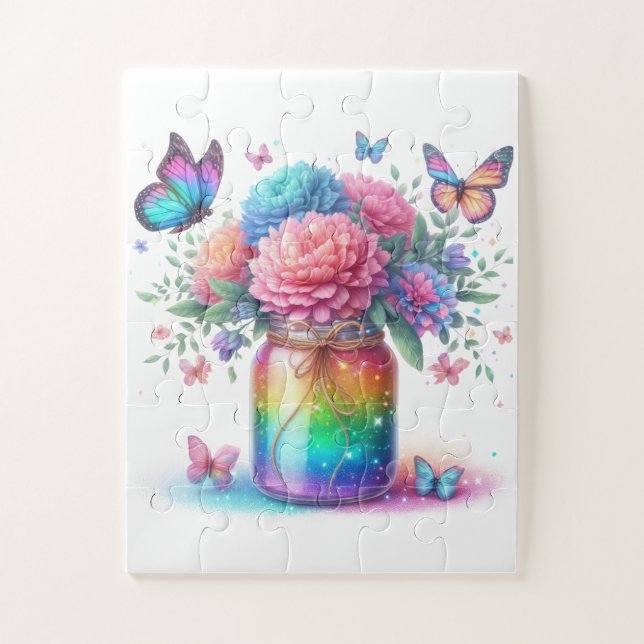 Puzzle-Regenbogen Glitter Schmetterling & Blume  (Vertikal)