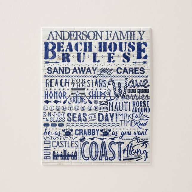 Puzzle Règles du Beach House Marine Blue | Panneau de fam (Vertical)