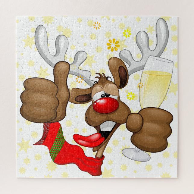 Puzzle Reindeer Drunk Funny Caractère de Noël (Vertical)