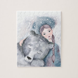 Puzzle Reine des neiges et ours polaire dans l'aquarelle 