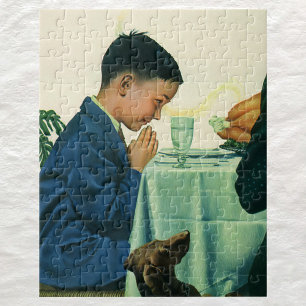 Puzzle Religion Vintage, garçon disant grâce à Thanksgivi