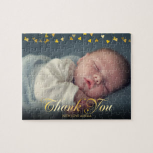 Puzzle Remerciement Photo de Bébé Cœurs Dorés