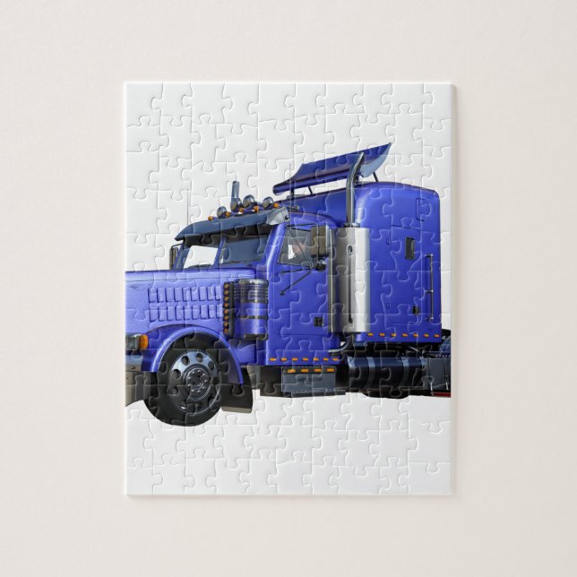 Puzzle Remorque semi-tracteur en métal bleu (Vertical)
