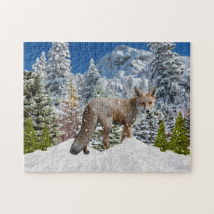 Puzzle Renard dans la neige en pays d'hiver merveilleux