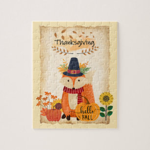 Puzzle Renard d'automne Thanksgiving citrouilles et tourn