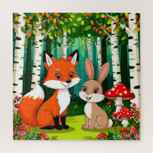 Puzzle Renard De Cartoon Adorable Avec Champignons