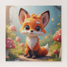 Renard de dessin animé mignon assis sur un chemin