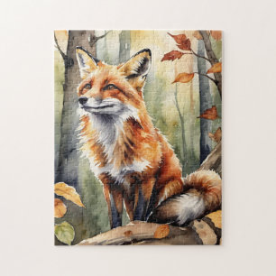 Puzzle Renard de forêt champêtre aquarelle automne