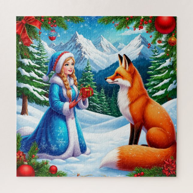Puzzle Renard et jeune fille des neiges dans une scène de (Vertical)