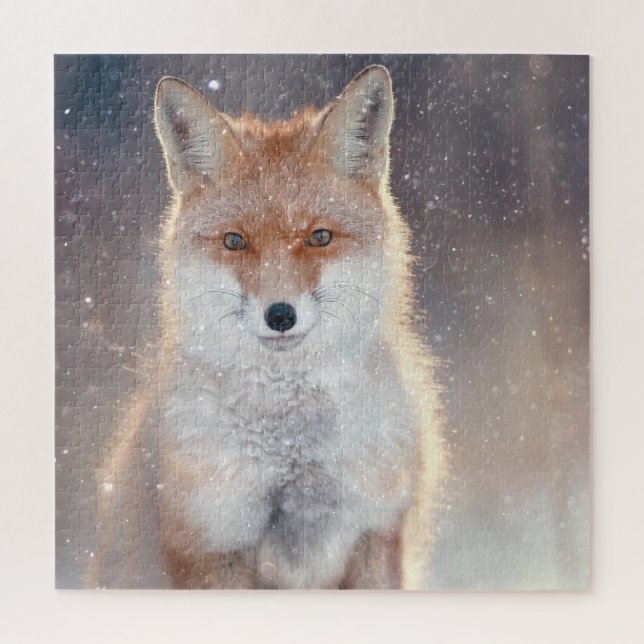 Puzzle Renard rouge, forêt d'hiver, illustration pittores (Vertical)