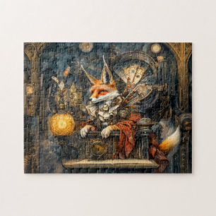 Puzzle Renard sur une chaire steampunk dans une scène mys