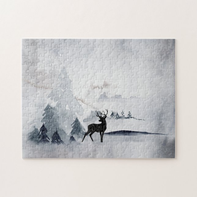 Puzzle Rennes dans l'Aquarelle gris sauvage Noël (Horizontal)