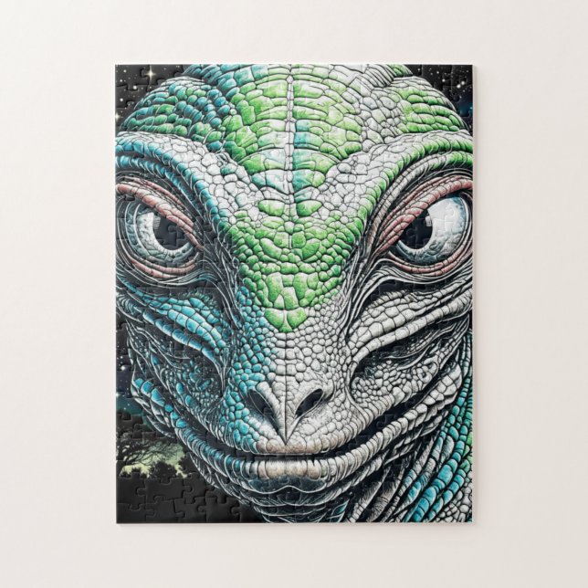 Puzzle Reptilian Lizard Homme Alien Extraterrestre En cou (Vertical)