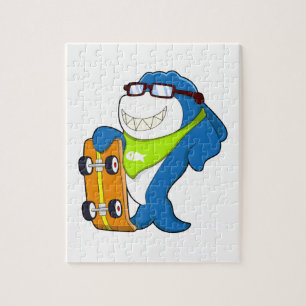 Puzzle Requin comme patineur avec skateboard