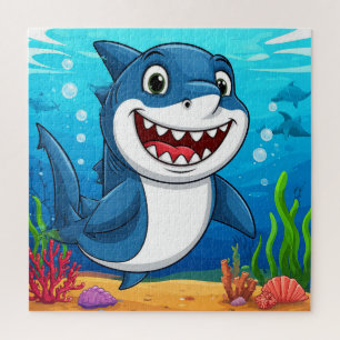 Puzzle Requin de dessin animé souriant nageant sous l'eau