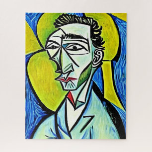 Puzzle Résumé Portrait de l'homme d'art bleu et jaune