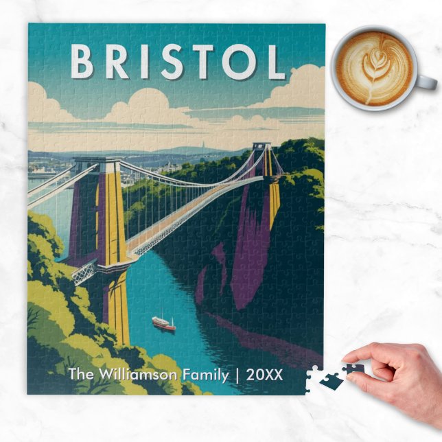 Puzzle Rétro Bristol Pont suspendu de Clifton (A jigsaw puzzle with picture of the Clifton Suspension Bridge, Bristol, UK in a retro poster style)