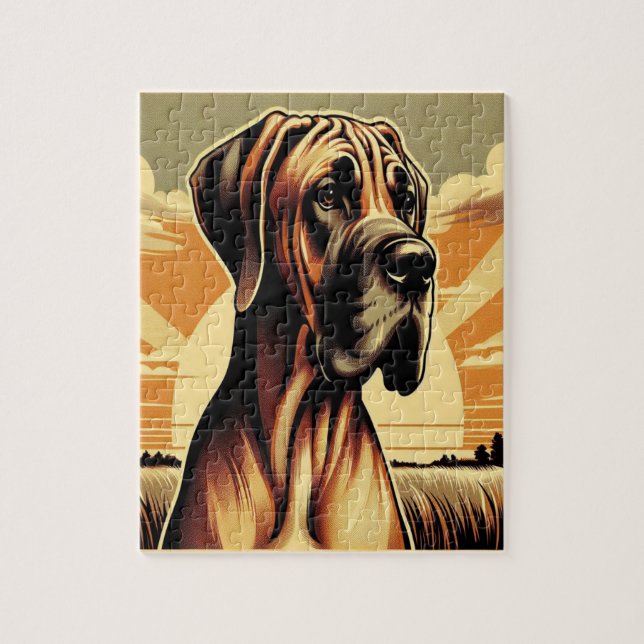 Puzzle Retro Fawn Great Dane Jaune Brown Black Artework (Vertical)