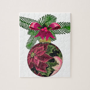 Puzzle Retro les années 50 Poinsettia Ornement Bourgogne
