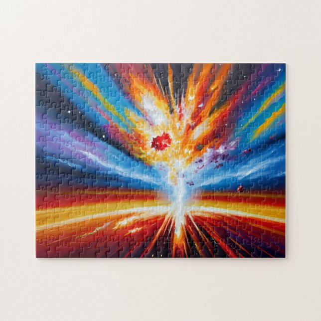 Puzzle Retro orange rouge nuit bleu extérieur paysage (Horizontal)