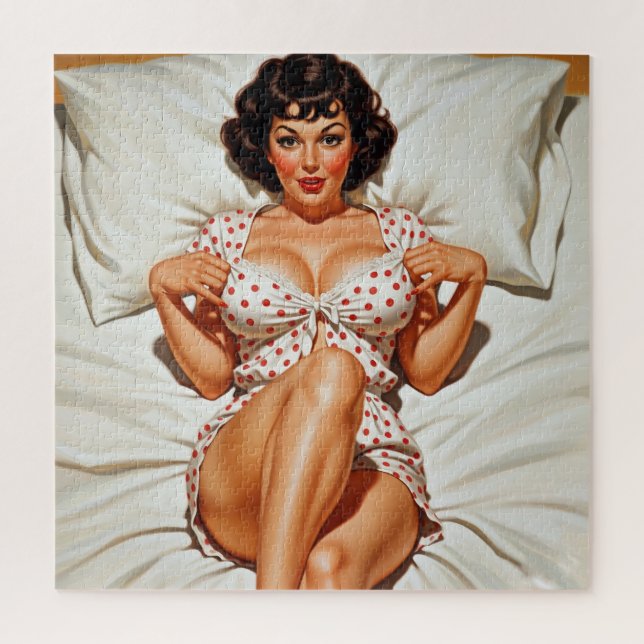 Puzzle Retro Pin-up Girl avec Red Polka Dot PJ's (Vertical)