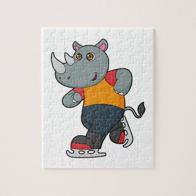 Puzzle Rhino at Ice skating with Ice skates (Vertical)