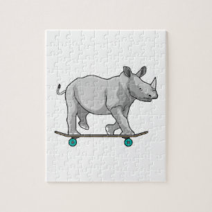 Puzzle Rhino en patinage avec skateboard