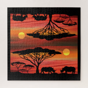 Puzzle Rhinoceros au coucher du soleil du Serengeti
