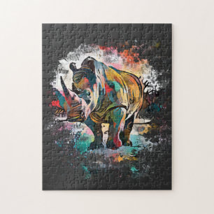 Puzzle Rhinoceros colorés !   Noir difficile