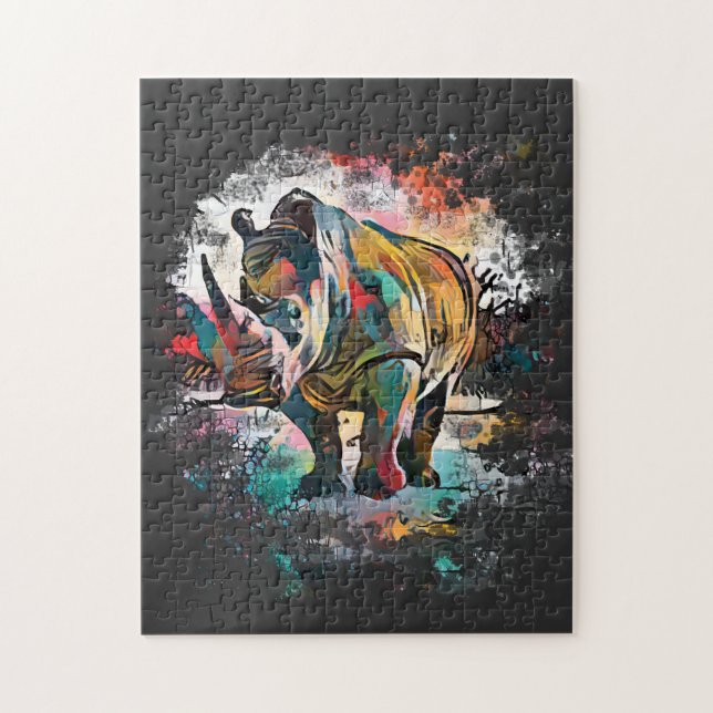 Puzzle Rhinoceros colorés ! | Noir difficile (Vertical)