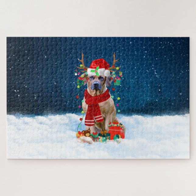 Puzzle Rhodesian Ridgeback chien avec cadeaux de Noël (Horizontal)
