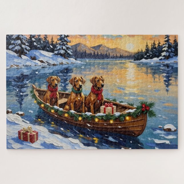 Puzzle Rhodesian Ridgeback Christmas Boat Holiday (Horizontal)