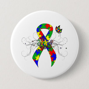 Puzzle Ribbon Butterfly Button