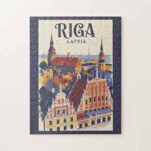 Puzzle Riga Lettonie Illustration Voyage Art Vintage