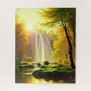 Puzzle Rivière Sunrise Waterfall Trees. Beau Paysage