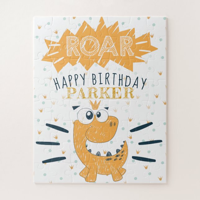 Puzzle ROAR Dinosaur Joyeux anniversaire personnalisé (Vertical)