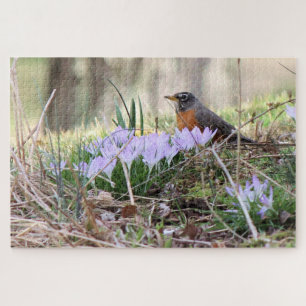 Puzzle Robin parmi les fleurs