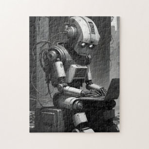 Puzzle Robot vintage AI Retro Tech Cyberpunk