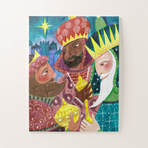 Puzzle Rois Mages modernes avec étoile et cadeaux